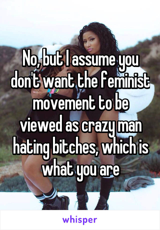 No, but I assume you don't want the feminist movement to be viewed as crazy man hating bitches, which is what you are