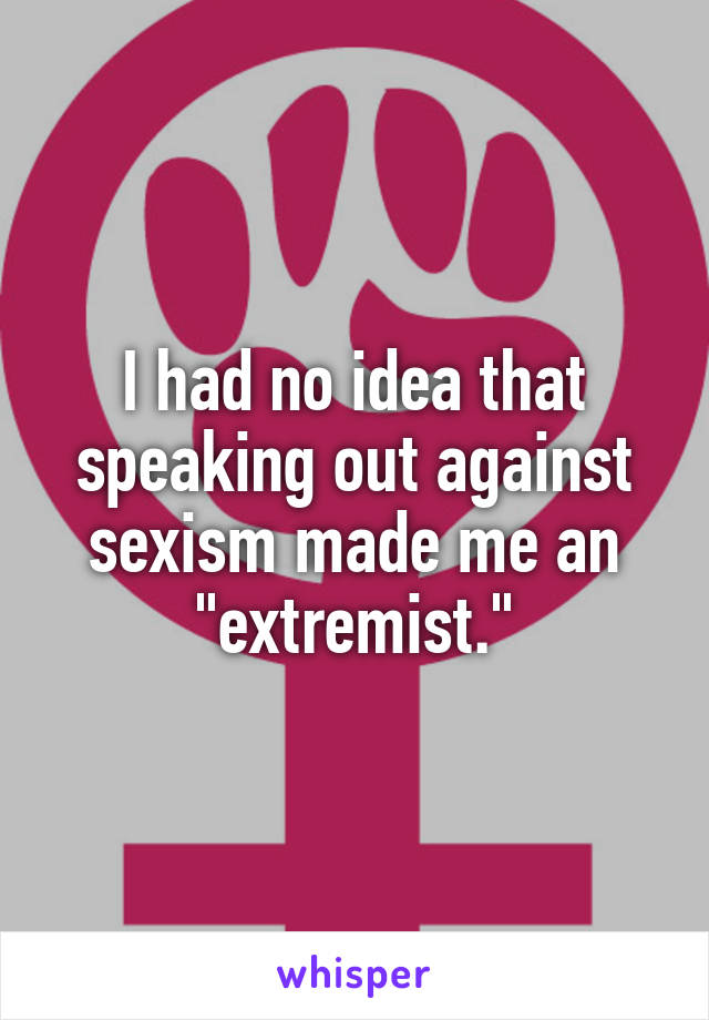 I had no idea that speaking out against sexism made me an "extremist."