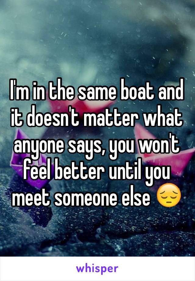 I'm in the same boat and it doesn't matter what anyone says, you won't feel better until you meet someone else 😔