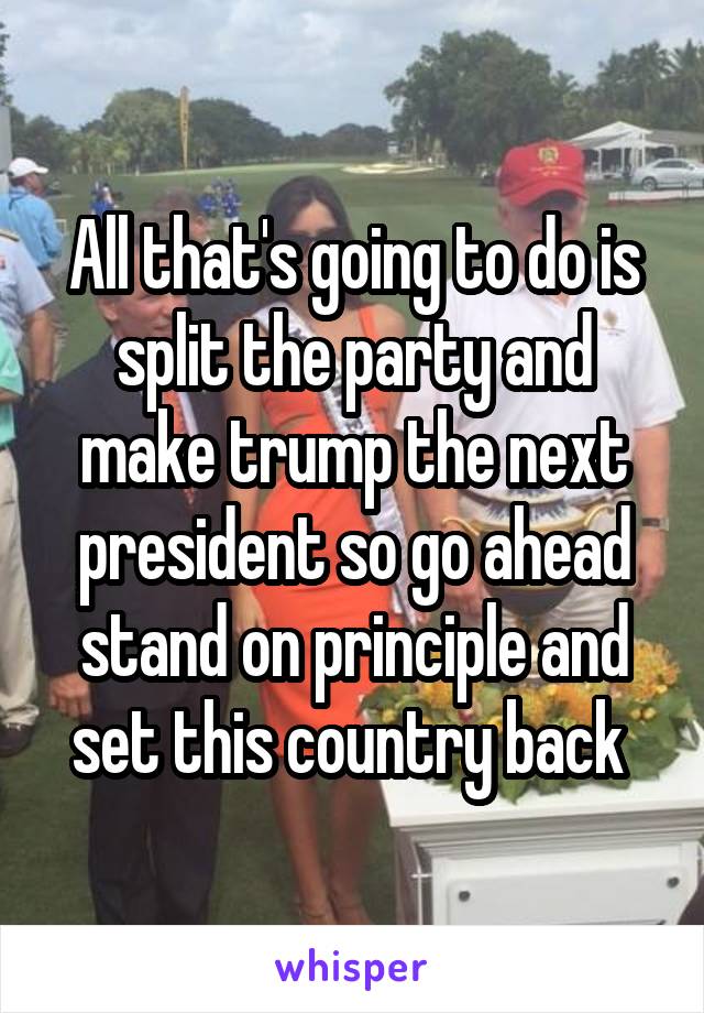 All that's going to do is split the party and make trump the next president so go ahead stand on principle and set this country back 