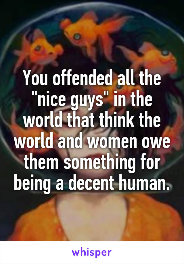 You offended all the "nice guys" in the world that think the world and women owe them something for being a decent human.