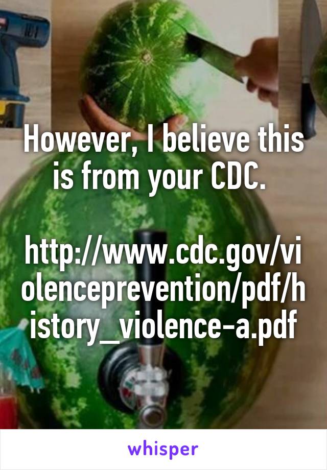 However, I believe this is from your CDC. 

http://www.cdc.gov/violenceprevention/pdf/history_violence-a.pdf