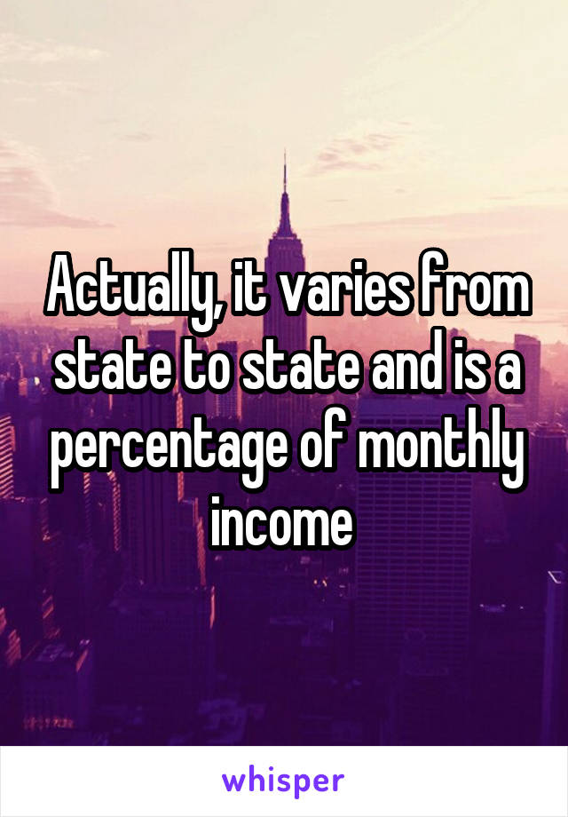 Actually, it varies from state to state and is a percentage of monthly income 