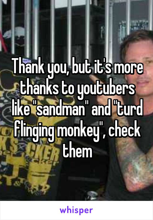 Thank you, but it's more thanks to youtubers like "sandman" and "turd flinging monkey", check them