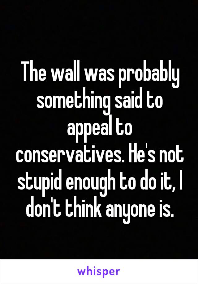 The wall was probably something said to appeal to conservatives. He's not stupid enough to do it, I don't think anyone is.