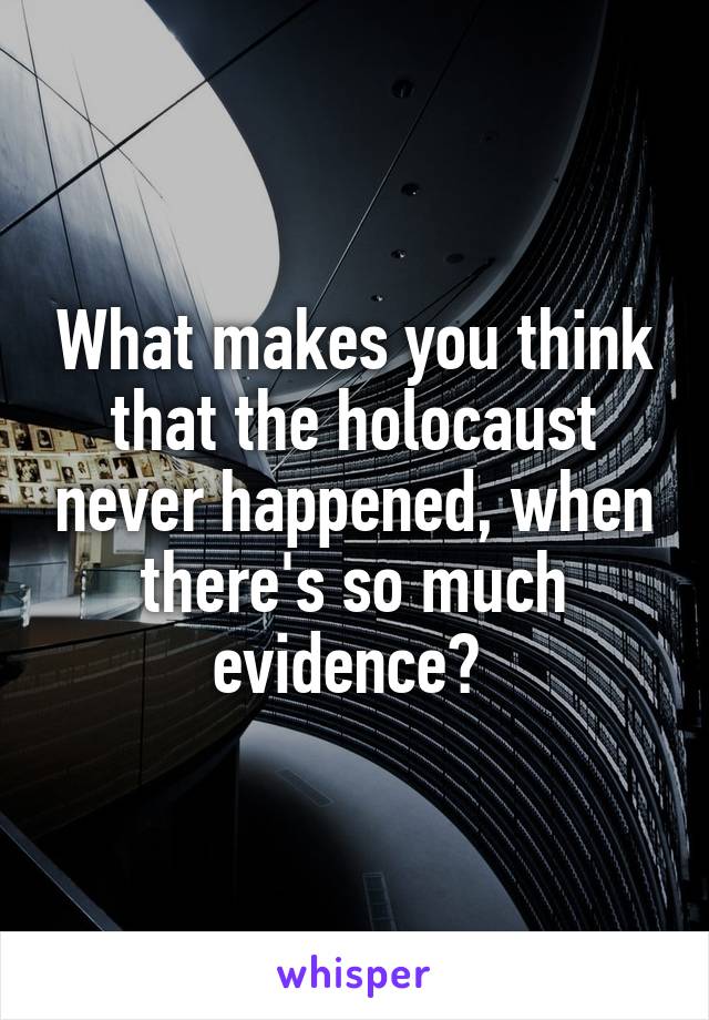 What makes you think that the holocaust never happened, when there's so much evidence? 