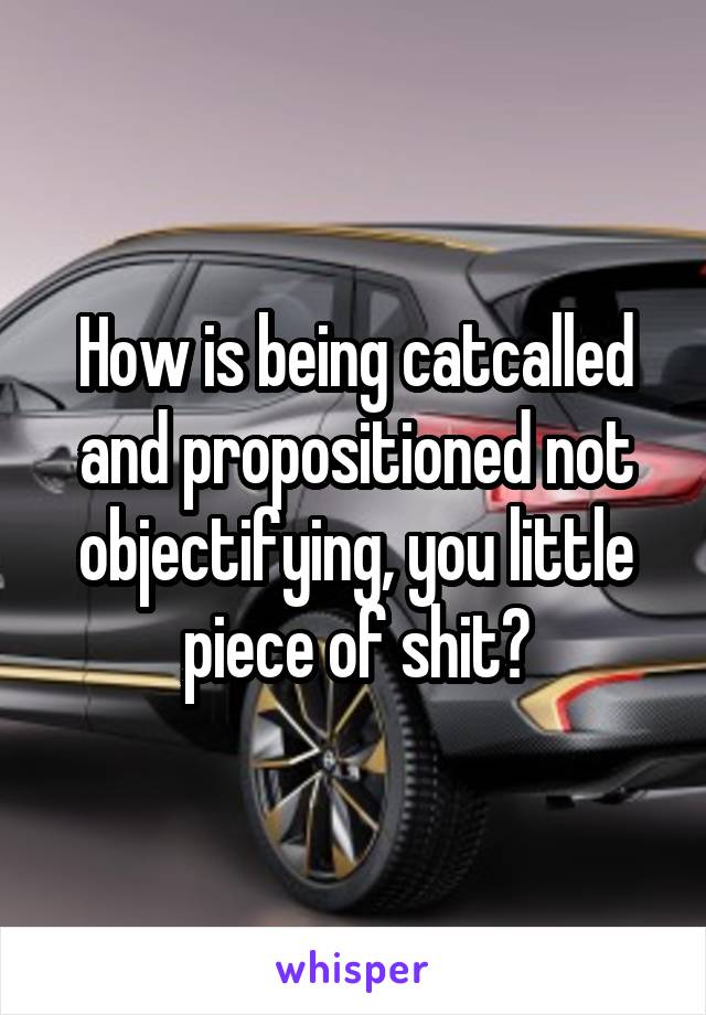 How is being catcalled and propositioned not objectifying, you little piece of shit?