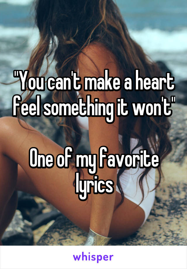 "You can't make a heart feel something it won't" 
One of my favorite lyrics