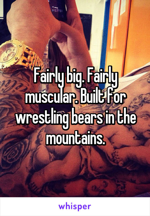 Fairly big. Fairly muscular. Built for wrestling bears in the mountains.