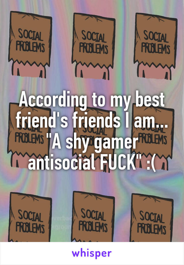 According to my best friend's friends I am... "A shy gamer antisocial FUCK" :(