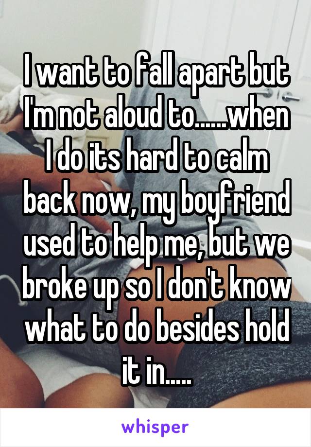 I want to fall apart but I'm not aloud to......when I do its hard to calm back now, my boyfriend used to help me, but we broke up so I don't know what to do besides hold it in.....