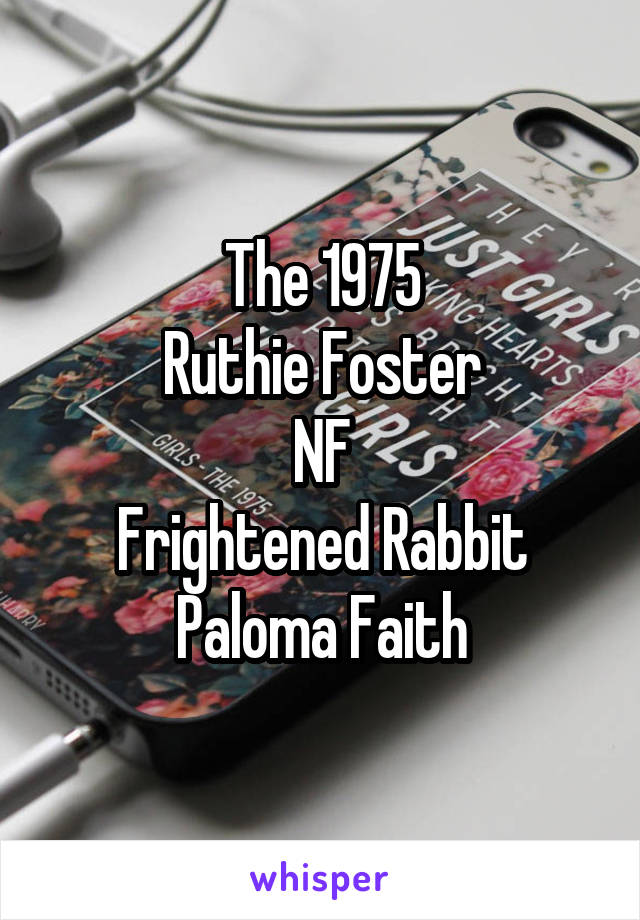 The 1975
Ruthie Foster
NF
Frightened Rabbit
Paloma Faith