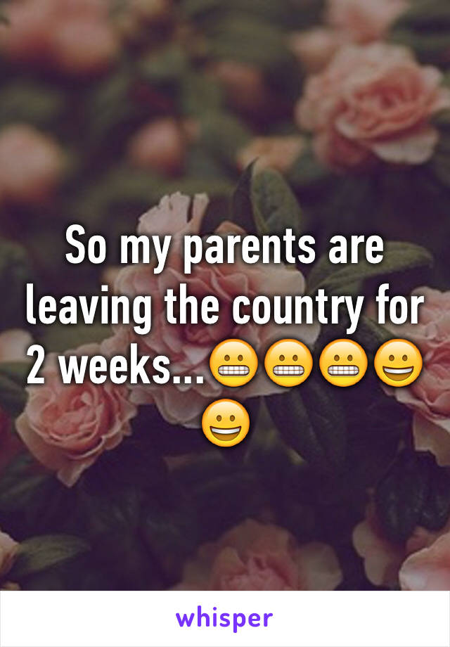 So my parents are leaving the country for 2 weeks...😬😬😬😀😀