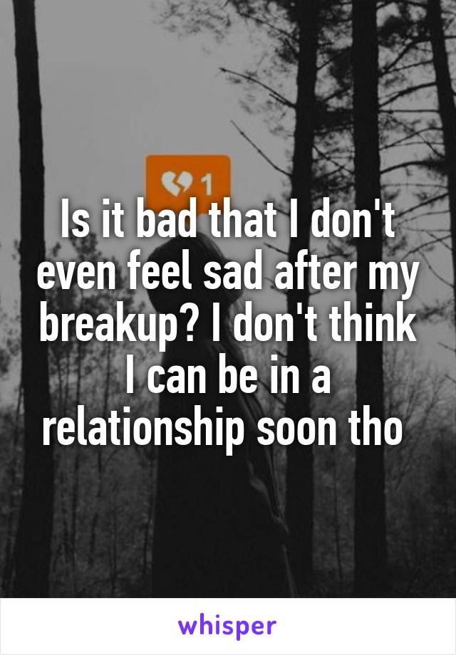 Is it bad that I don't even feel sad after my breakup? I don't think I can be in a relationship soon tho 