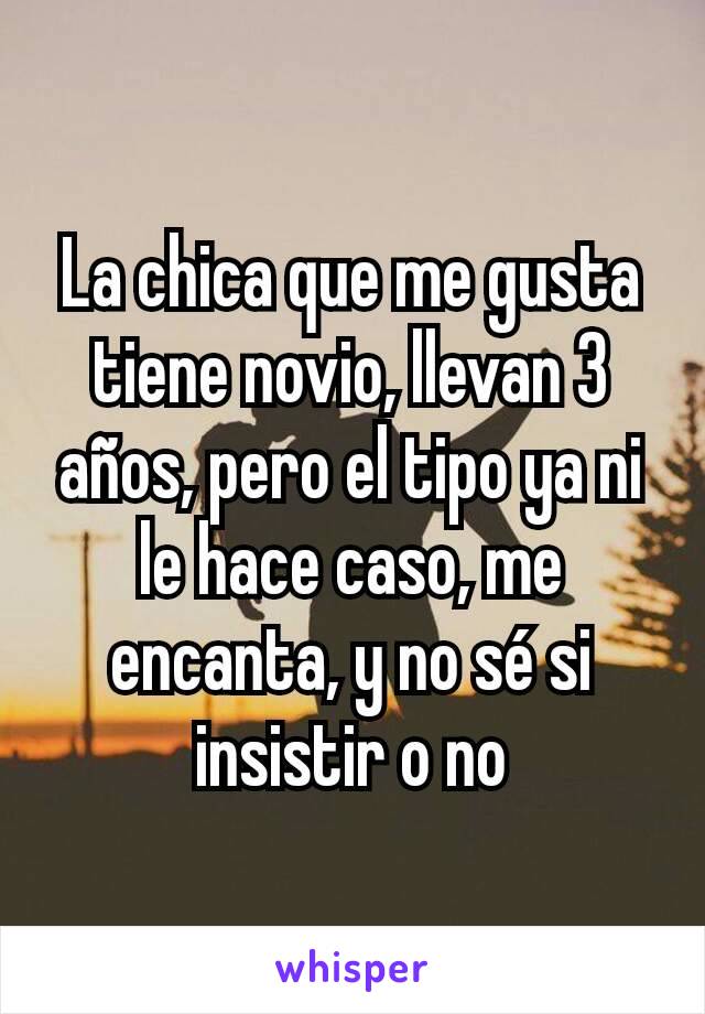 La chica que me gusta tiene novio, llevan 3 años, pero el tipo ya ni le hace caso, me encanta, y no sé si insistir o no