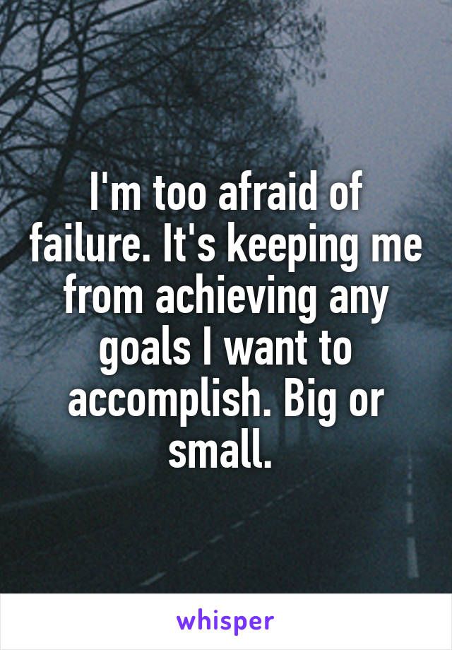 I'm too afraid of failure. It's keeping me from achieving any goals I want to accomplish. Big or small. 