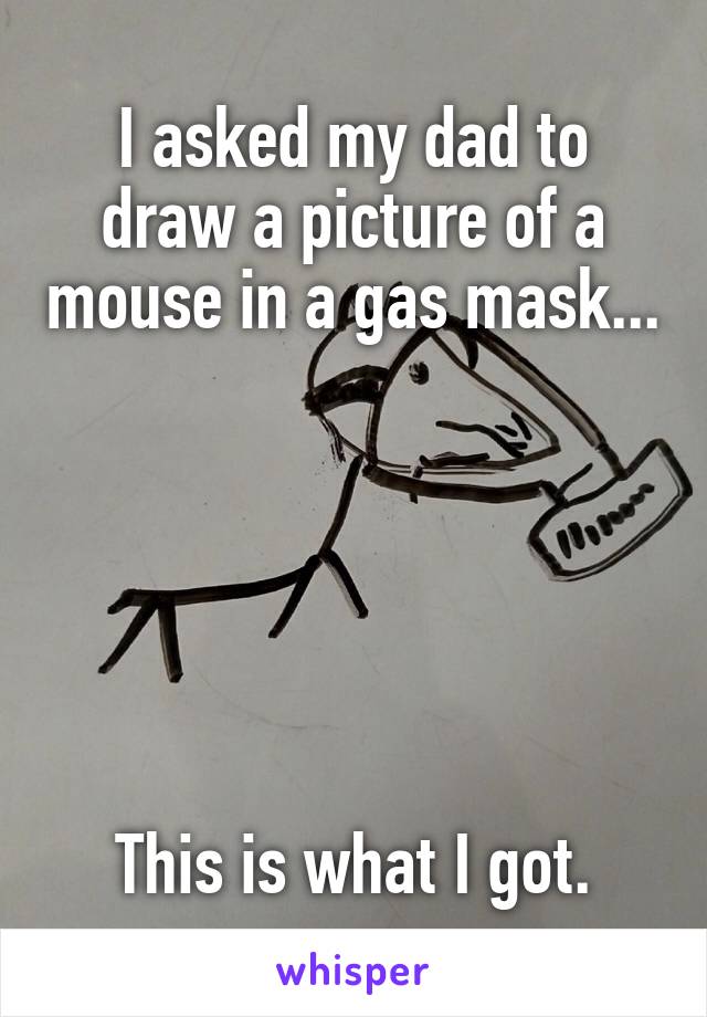 I asked my dad to draw a picture of a mouse in a gas mask...






This is what I got.