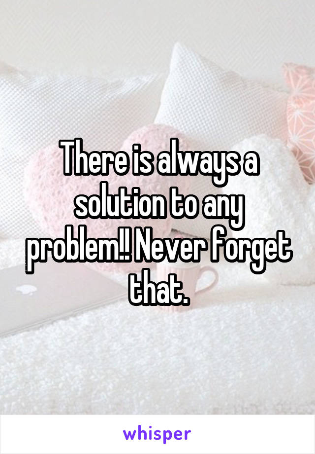 There is always a solution to any problem!! Never forget that.