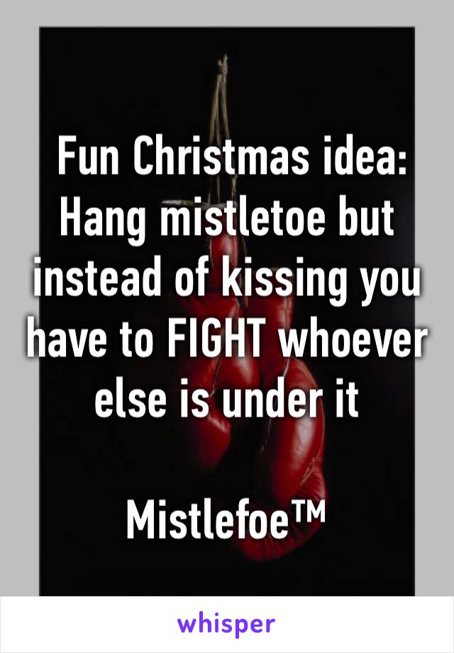  Fun Christmas idea:
Hang mistletoe but instead of kissing you have to FIGHT whoever else is under it

Mistlefoe™