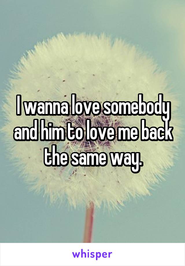 I wanna love somebody and him to love me back the same way.