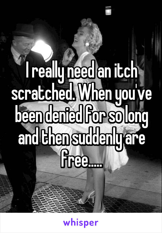 I really need an itch scratched. When you've been denied for so long and then suddenly are free.....