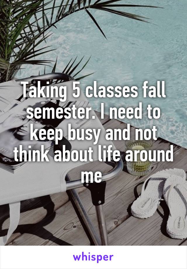 Taking 5 classes fall semester. I need to keep busy and not think about life around me 