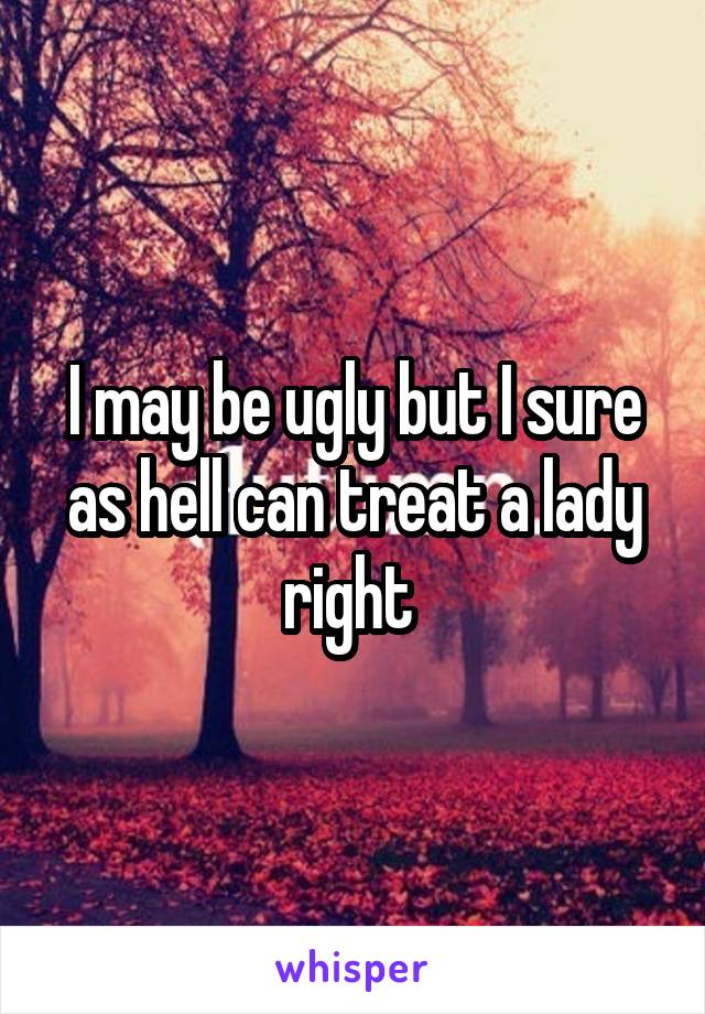 I may be ugly but I sure as hell can treat a lady right 