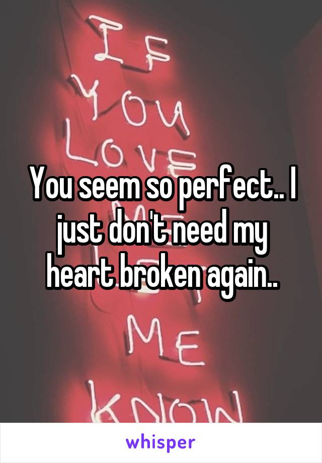 You seem so perfect.. I just don't need my heart broken again..