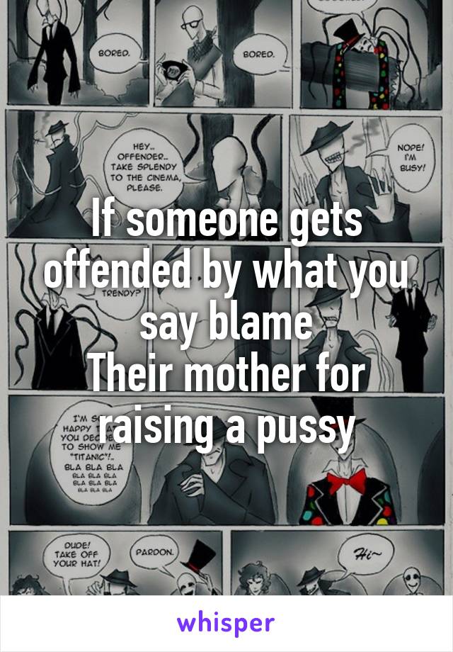 If someone gets offended by what you say blame
Their mother for raising a pussy