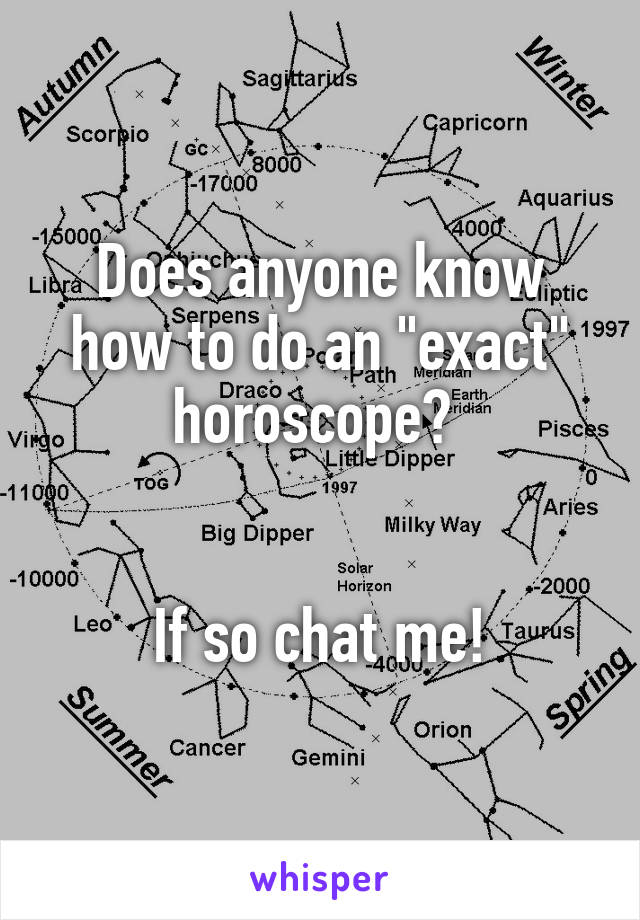 Does anyone know how to do an "exact" horoscope? 


If so chat me!