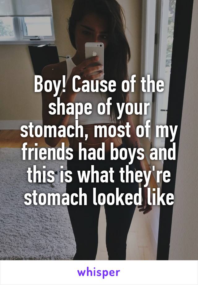 Boy! Cause of the shape of your stomach, most of my friends had boys and this is what they're stomach looked like