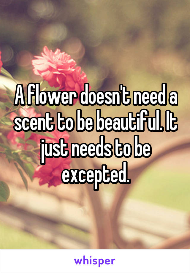 A flower doesn't need a scent to be beautiful. It just needs to be excepted.