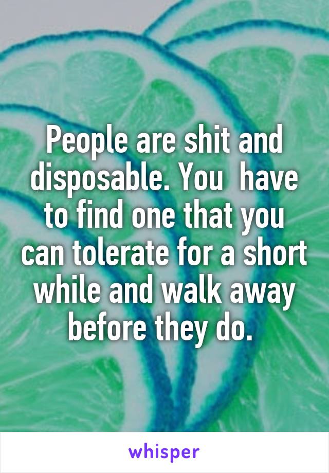 People are shit and disposable. You  have to find one that you can tolerate for a short while and walk away before they do. 