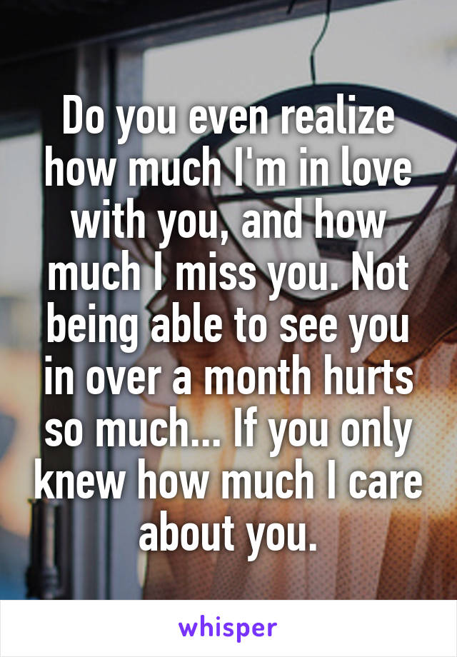 Do you even realize how much I'm in love with you, and how much I miss you. Not being able to see you in over a month hurts so much... If you only knew how much I care about you.