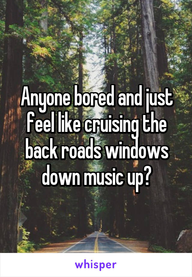 Anyone bored and just feel like cruising the back roads windows down music up?