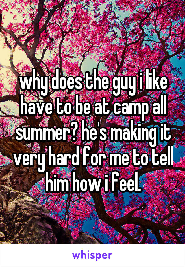 why does the guy i like have to be at camp all summer? he's making it very hard for me to tell him how i feel.