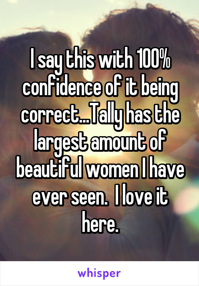 I say this with 100% confidence of it being correct...Tally has the largest amount of beautiful women I have ever seen.  I love it here.