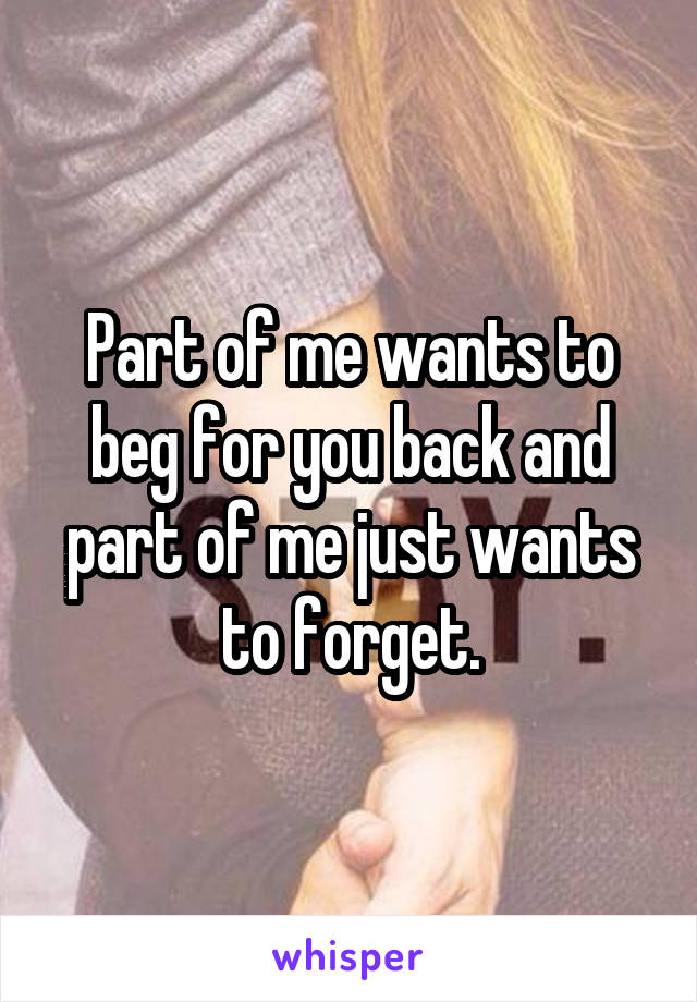 Part of me wants to beg for you back and part of me just wants to forget.