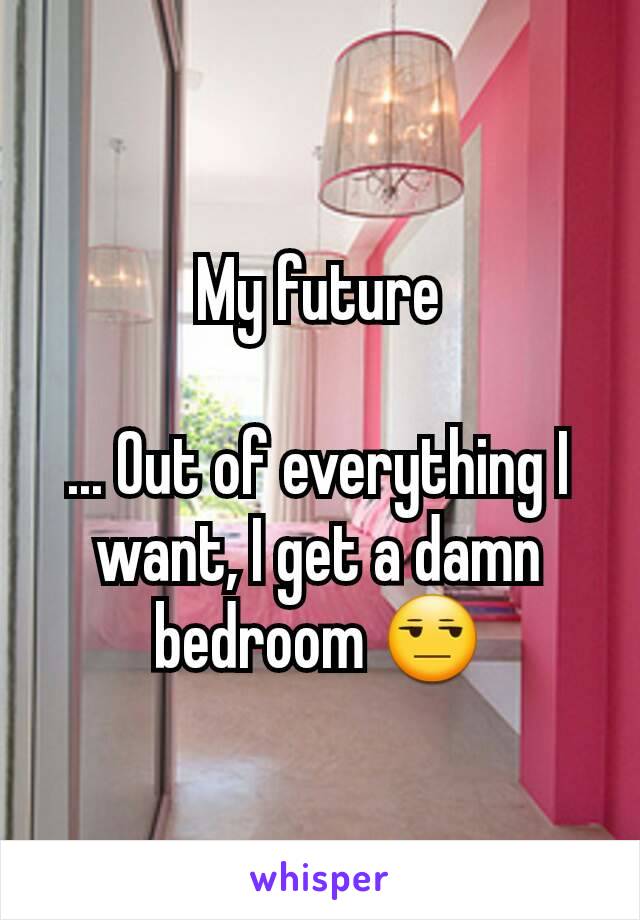 My future

... Out of everything I want, I get a damn bedroom 😒