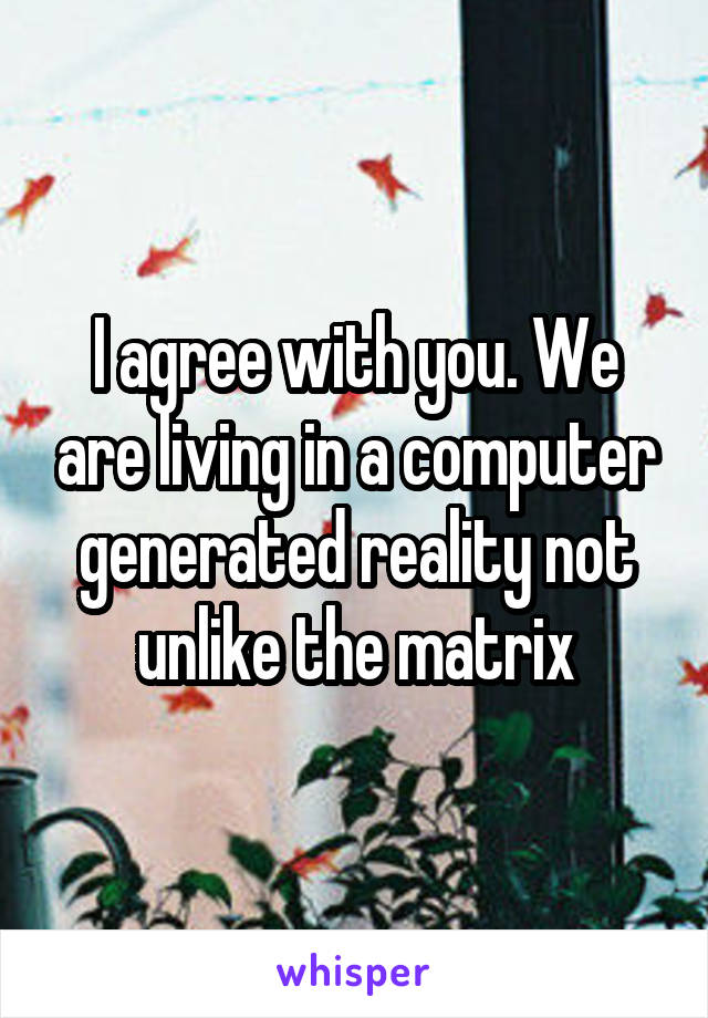 I agree with you. We are living in a computer generated reality not unlike the matrix