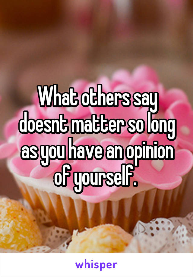 What others say doesnt matter so long as you have an opinion of yourself. 