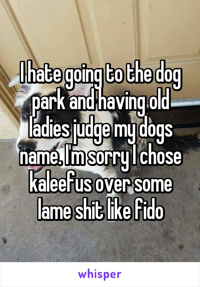 I hate going to the dog park and having old ladies judge my dogs name. I'm sorry I chose kaleefus over some lame shit like fido