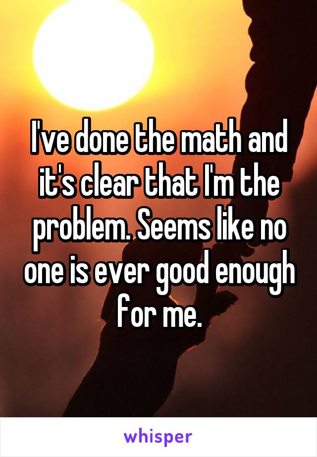 I've done the math and it's clear that I'm the problem. Seems like no one is ever good enough for me.