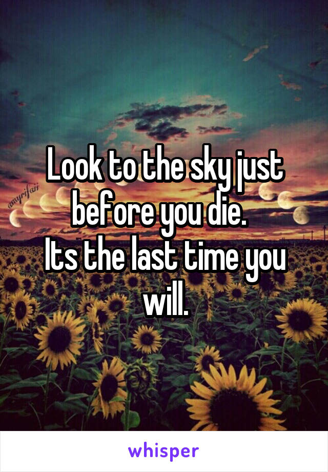 Look to the sky just before you die.  
Its the last time you will.