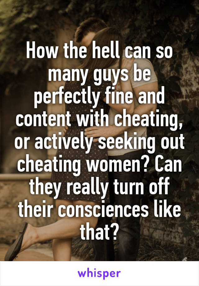 How the hell can so many guys be perfectly fine and content with cheating, or actively seeking out cheating women? Can they really turn off their consciences like that?