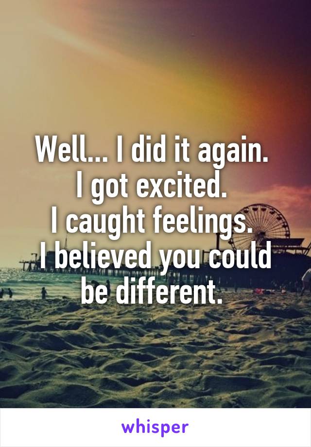 Well... I did it again. 
I got excited. 
I caught feelings. 
I believed you could be different. 