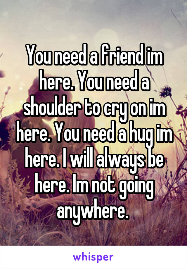 You need a friend im here. You need a shoulder to cry on im here. You need a hug im here. I will always be here. Im not going anywhere. 