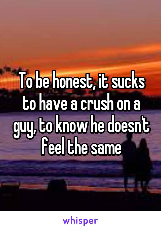 To be honest, it sucks to have a crush on a guy, to know he doesn't feel the same