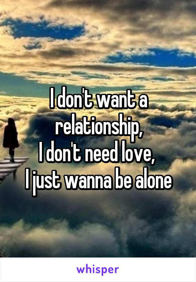 I don't want a relationship,
I don't need love, 
I just wanna be alone