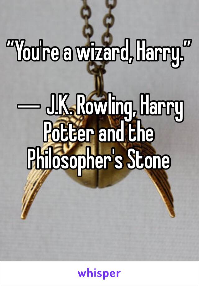 “You're a wizard, Harry.”

― J.K. Rowling, Harry Potter and the Philosopher's Stone

